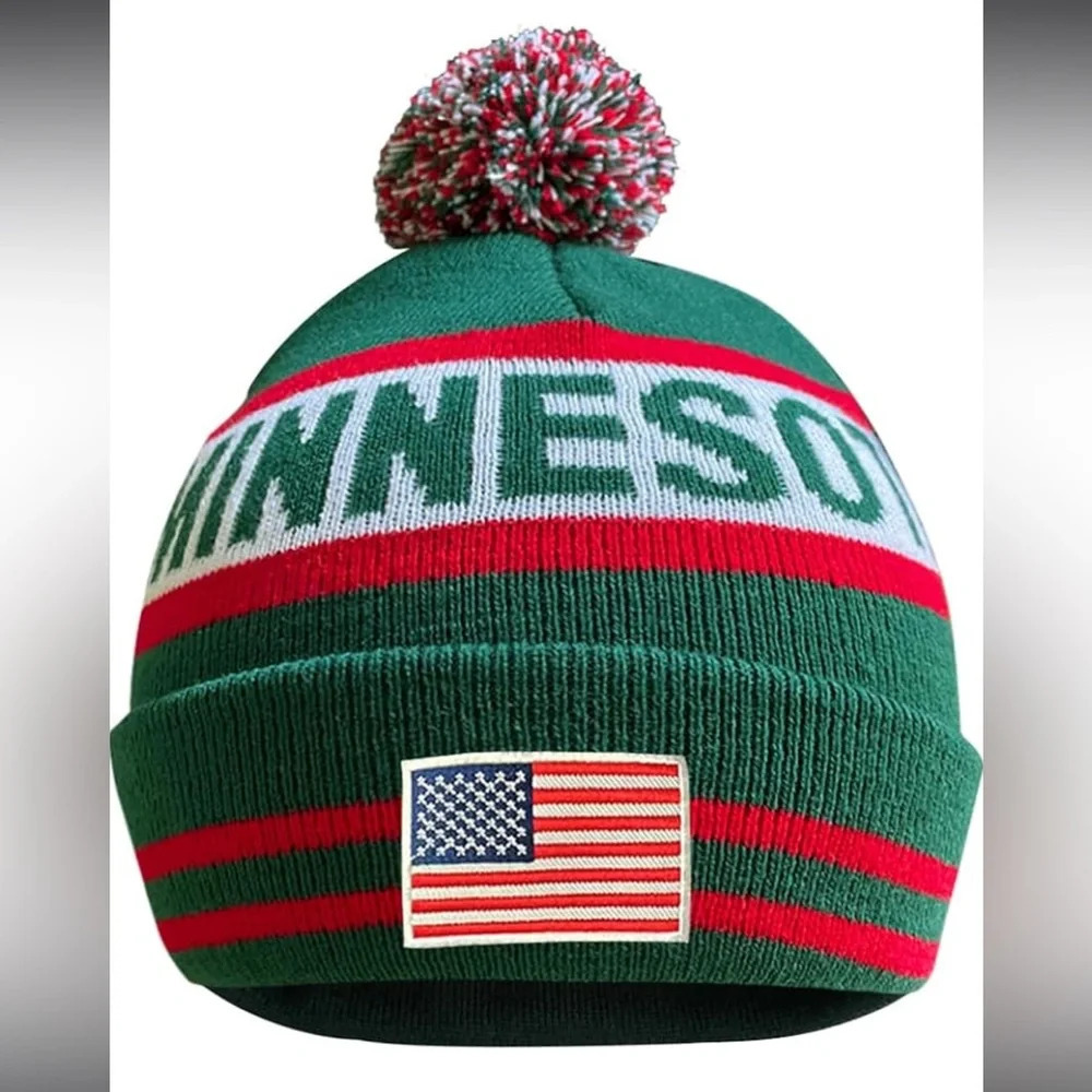 🆕 US Flag City Hockey Embroidery Classic Minnesota Beanie